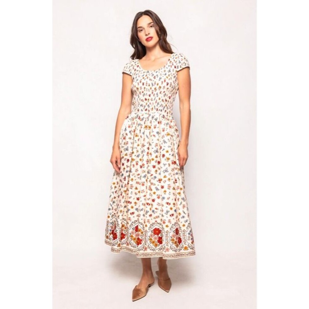 Ivy City Co Marlow Cap Sleeve Dress in Cream Ditsy Floral 1X Brand New!